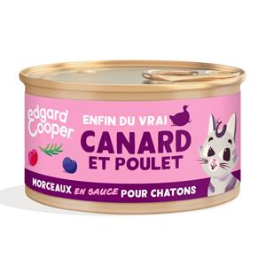 6x85g Edgard & Cooper Kitten Brokken in graanvrije sauce eend, kip - Kattenvoer