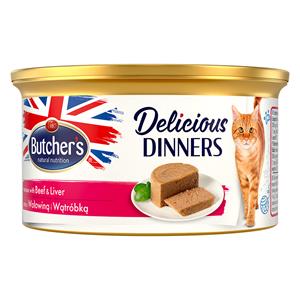 24x 85g Butcher's Delicious Dinners Kat Rund & lever Natvoer