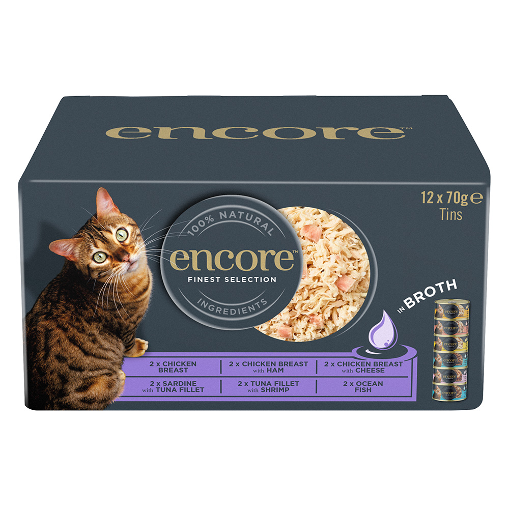 12x70g Encore blikje in bouillon Fijnste Selectie Multipack nat kattenvoer