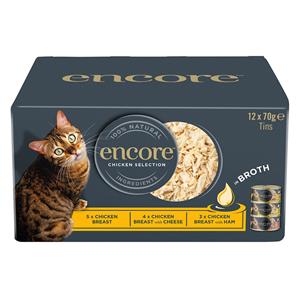 12x70g Encore blikje in bouillon Kip Selectie Multipack nat kattenvoer