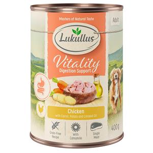 6x400g Vitality Ondersteunt de Spijsvertering Kip Graanvrij Lukullus Honden natvoer
