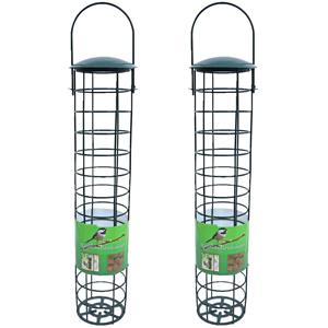 Boon 2x stuks vogel voedersilo voor vetbollen metaal groen 35 cm -