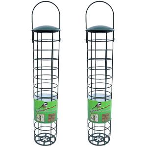 Boon 2x stuks vogel voedersilo voor vetbollen metaal groen 35 cm -