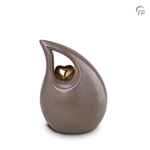 urnwebshop Keramische Dieren Urn Grey - Goudkleurig Hart (2.2 liter)