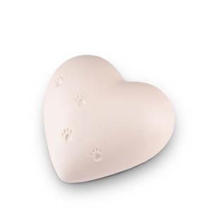 urnwebshop Keramische Hart Urn Vier Pootafdrukjes Matwit (1.4 liter)