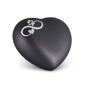 urnwebshop Dieren Hart Urn Matzwart, Infinity Symbool met Hart-Pootje (1.5 liter)