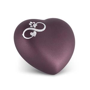 urnwebshop Dieren Hart Urn Fluweel Berry, Infinity Symbool met Hart-Pootje (1.5 liter)
