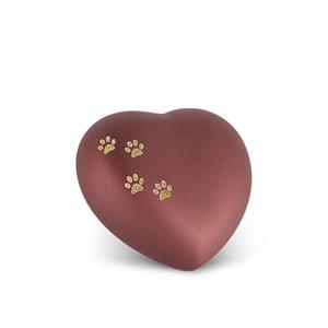 urnwebshop Kleine Dieren Hart Urn Robijnrood, Glinstergoud Pootjes (0.5 liter)