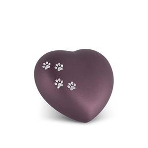 urnwebshop Kleine Dieren Hart Urn Fluweel Berry, Glinsterzilver Pootjes (0.5 liter)