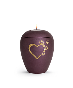 urnwebshop Kaarshouder Dieren Urn, Fluweel Berry, Hart met Pootjes (1.5 liter)