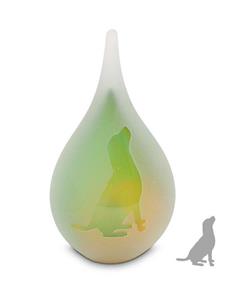 urnwebshop Mini Traan Urn Hond Frosted Goud-Groen (0.05 liter)