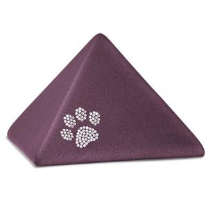 urnwebshop Middelgrote Dieren Piramide Urn Fluweel Berry, Swarovski Pootje (1.5 liter)