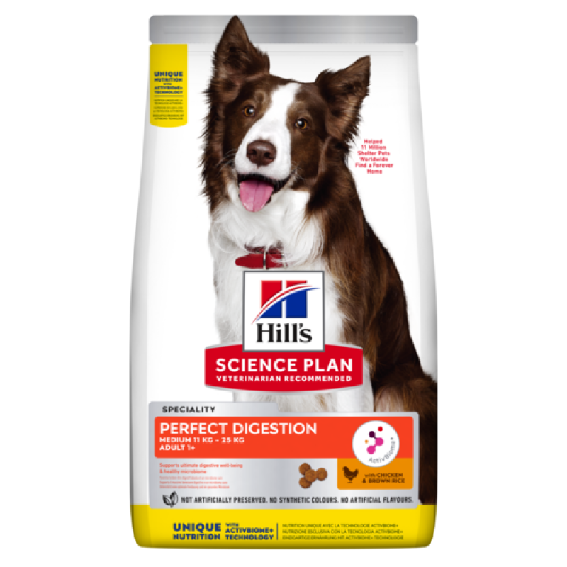 Hills Hill's Adult Medium Perfect Digestion - Hondenvoer - Kip - Rijst - 12 kg