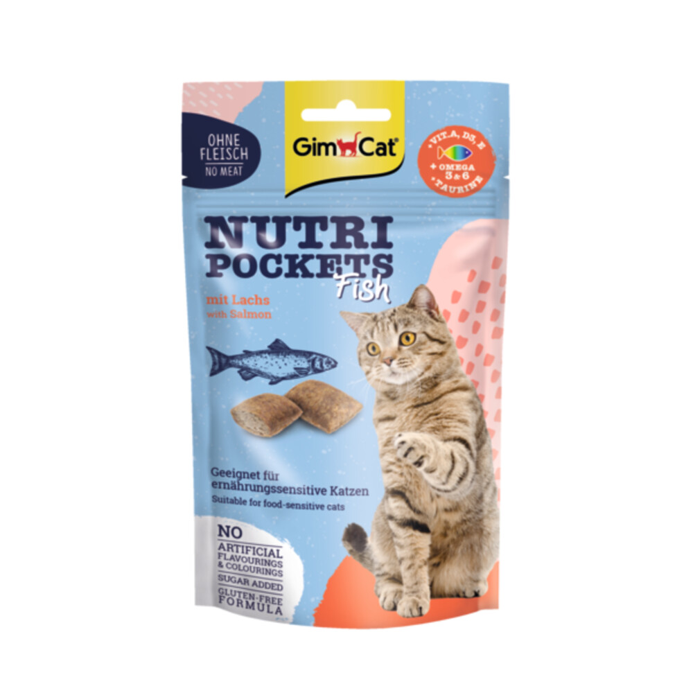 Gimcat 60g  Nutri Pockets Fish met zalm kattensnacks