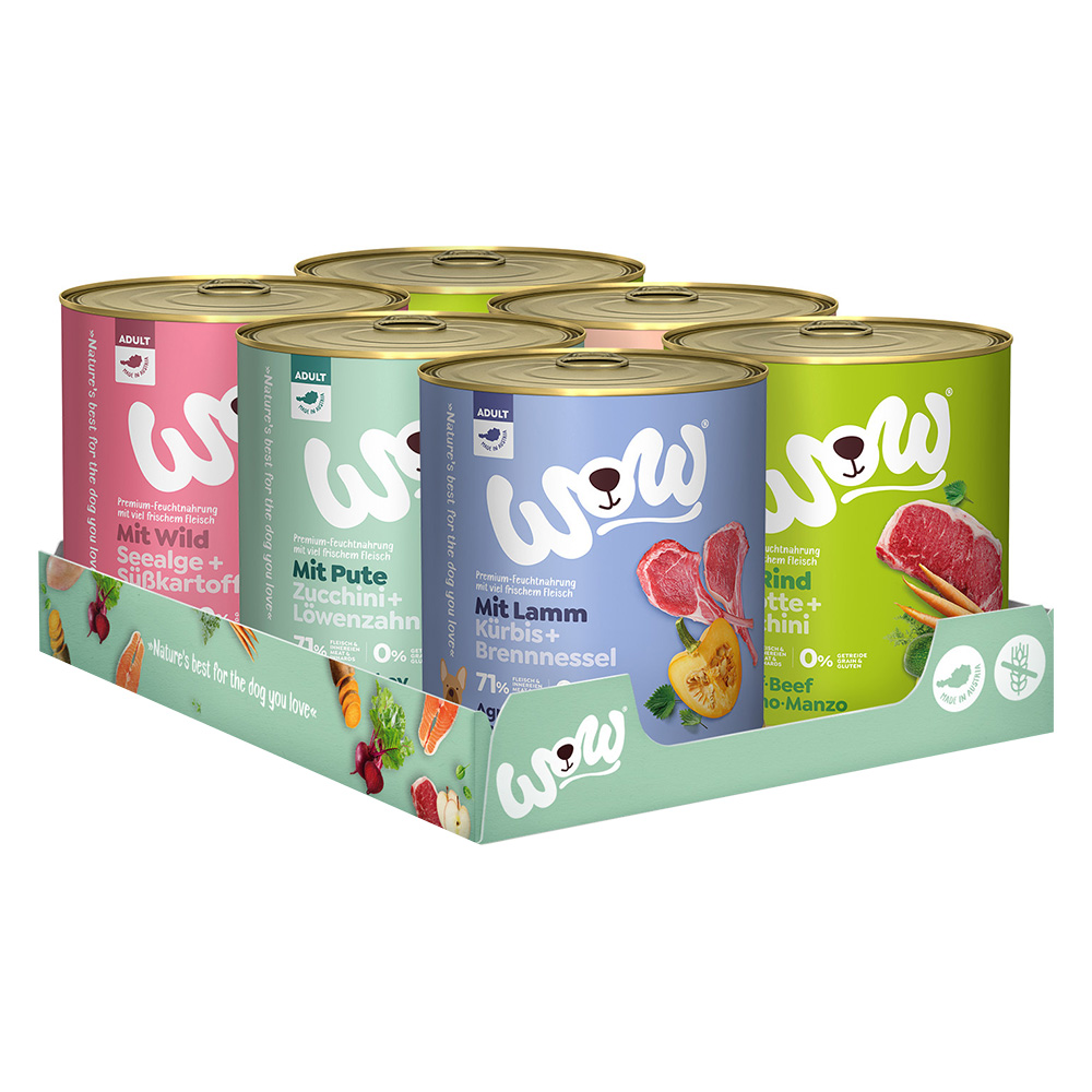 6x 800g WOW Adult Mixpack (5 soorten) nat hondenvoer