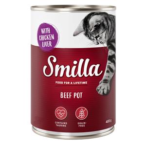 Smilla Rundvleesstukjes Kattenvoer 6 x 400 g - Rund met Kippenlever