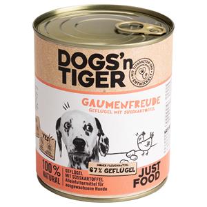 12 x 800 g Dogs'n Tiger Adult gevogelte & zoete aardappel hondenvoer nat