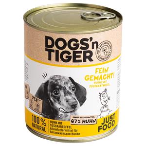 6x 800g Dogs'n Tiger Junior kip & zoete aardappel hondenvoer nat