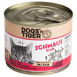 Voordeelpakket: 12x200g Dogs'n Tiger Adult Cat Smullen van rundvlees kattenvoer nat