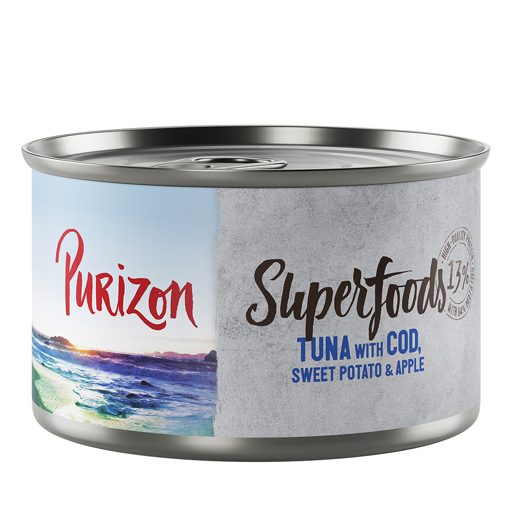 6 x 200 g / 300 g / 400 g Purizon Adult nu voor een probeerprijs! - Superfoods: Tonijn met kabeljauw, zoete aardappel en appel (6 x 140g)