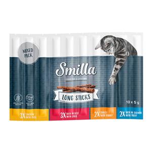 Smilla Long Sticks 10 x 5 g - Mixpakket 1  (Kip & eend, kalkoen & konijn, zalm & forel, rund & lever)