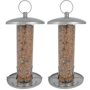 Esschert Design 2x stuks vogel voedersilo RVS 27 cm -