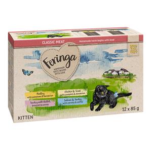 Feringa Classic Meat Menu Kitten Zakjes 12 x 85 g Kattenvoer - Mixpakket 2: Gevogelte, kalkoen & konijn, kip en forel, zalm & kalkoen