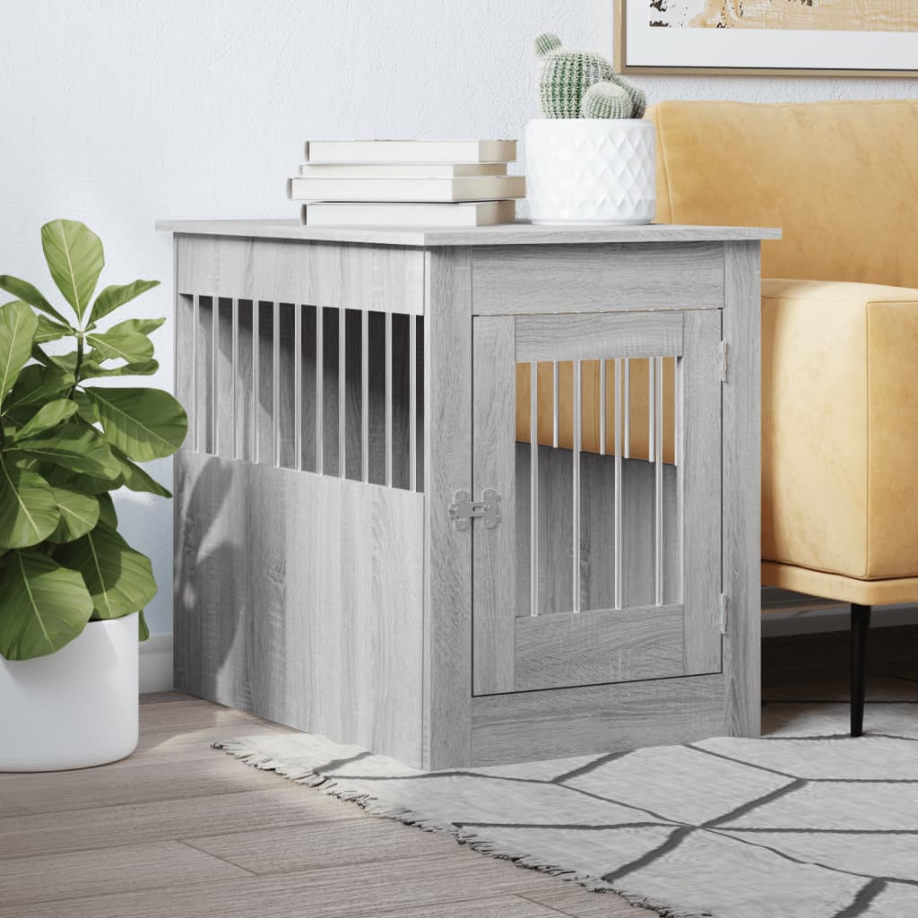 VidaXL Hondenbench 55 x 80 x 68 cm bewerkt hout grijs sonoma