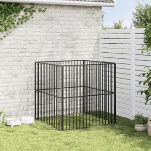 VidaXL Hondenkennel 4 panelen gepoedercoat staal zwart