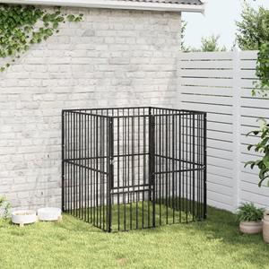 VidaXL Hondenkennel 4 panelen gepoedercoat staal zwart