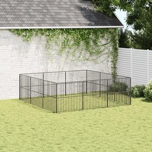 vidaXL Hondenkennel 12 panelen gepoedercoat staal zwart