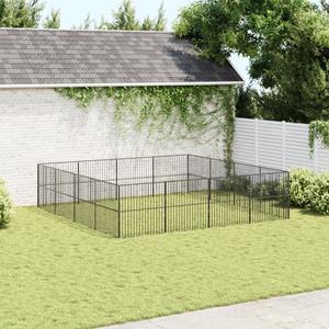 vidaXL Hondenkennel 16 panelen gepoedercoat staal zwart