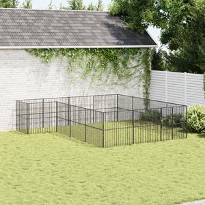 vidaXL Hondenkennel 16 panelen gepoedercoat staal zwart