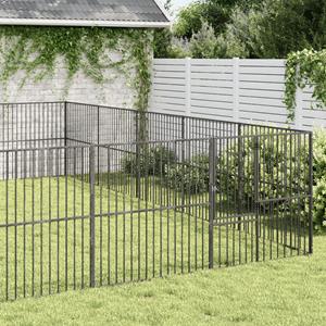 vidaXL Hondenkennel 20 panelen gepoedercoat staal zwart
