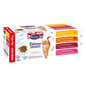 40 x 100 g Butcher's Delicious Dinners Kip selectie in Gelei nat kattenvoer