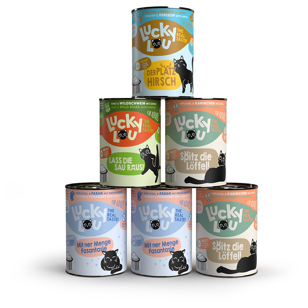 6x 400g Lucky Lou Adult Tasting Mix Wild Mix Nat Kattenvoer
