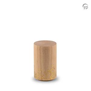 urnwebshop Beukenhouten Mini Dieren Urn Cilinder, Goudkleurig Accent (0.1 liter)