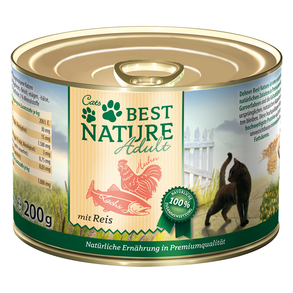 6x 200g Best Nature Cat Adult Zalm, kip & rijst natvoer voor katten