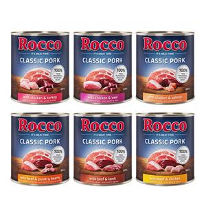 Rocco Classic Pork 6 x 800 g Hondenvoer Mix: Rundvlees/lamsvlees, kip/kalkoen, kip/kalfsvlees, rundvlees/pluimveeharten, kip/zalm, rundvlees/kip