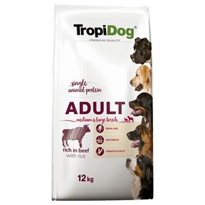 12kg Tropidog Premium Adult Medium & Large Rund & Rijst hondenvoer droog