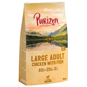 Purizon 12 kg + 1,8 kg gratis! - Graanvrij Hondenvoer - Large Adult Kip & Vis (12 kg) + Single Meat Adult Zalm (6 x 300 g)