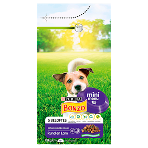 2x1,5kg PURINA Bonzo Mini Menu Rund & Lam droogvoer voor honden