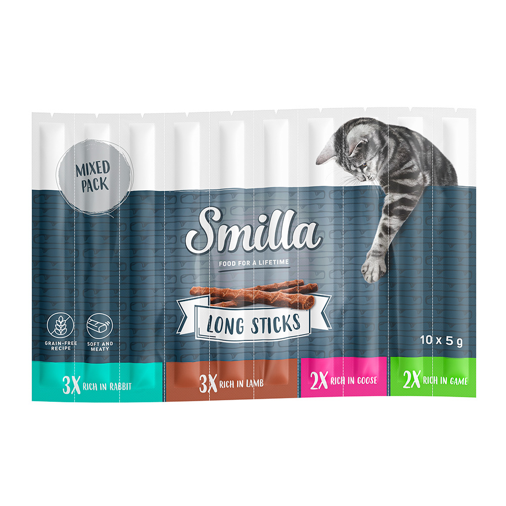 Smilla Long Sticks 10 x 5 g extra voordelig! - Mixpakket 2 (Konijn, gans, lam en wild)