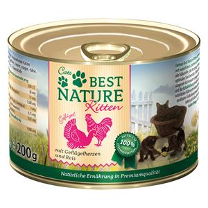 12x 200g Best Nature Kitten Gevogeltehart & Rijst Kattenvoer Nat