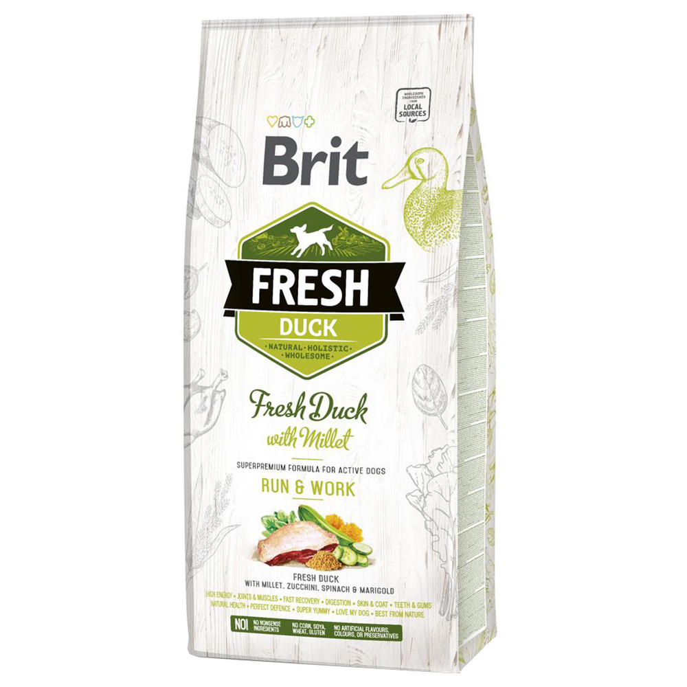 Brit Fresh Eend met gierst Active Run & Work - Dubbelpak: 2 x 12 kg