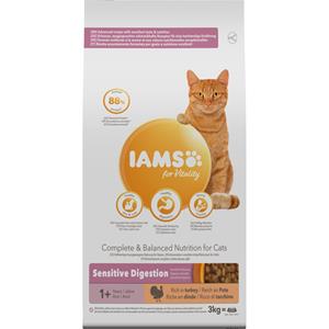 Iams 3kg Sensitive Digestion Adult & Senior Kalkoen  for Vitality Kattenvoer