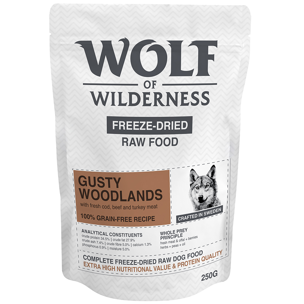 Wolf of Wilderness Gusty Woodlands Rund, Kabeljauw & Kalkoen - 250 g