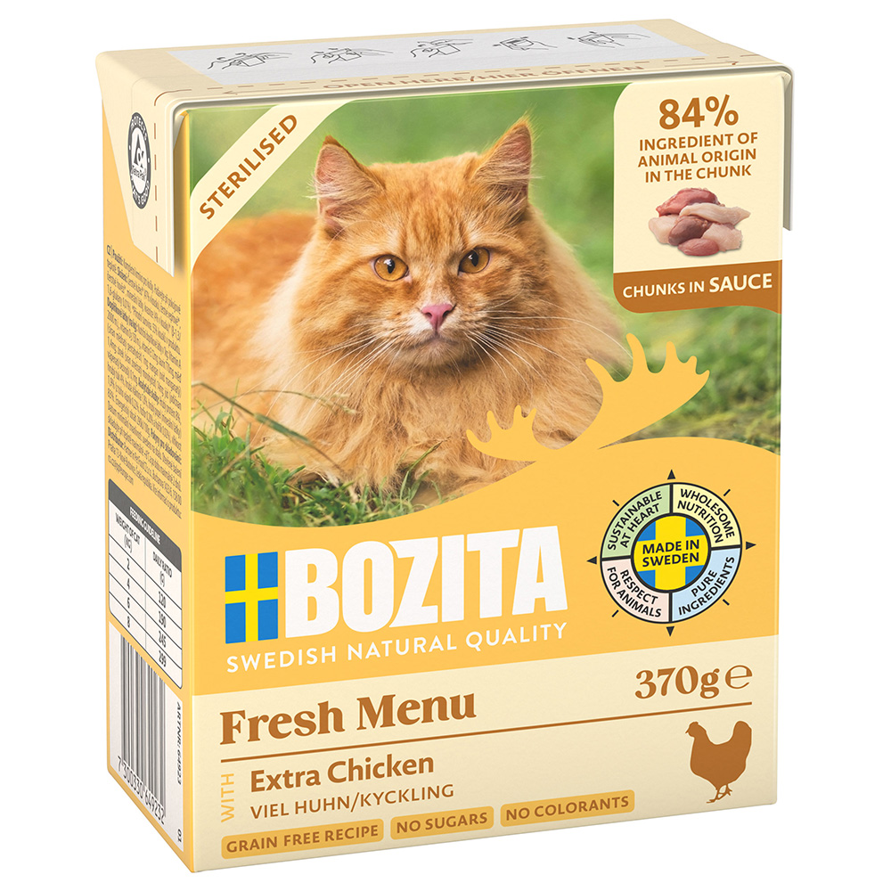 20% Korting! 6 x 370 g Bozita Tetra in Gelei of Saus - Tetra stukjes in Saus Kattenvoer Gesteriliseerd met veel kip (6 x 370g)
