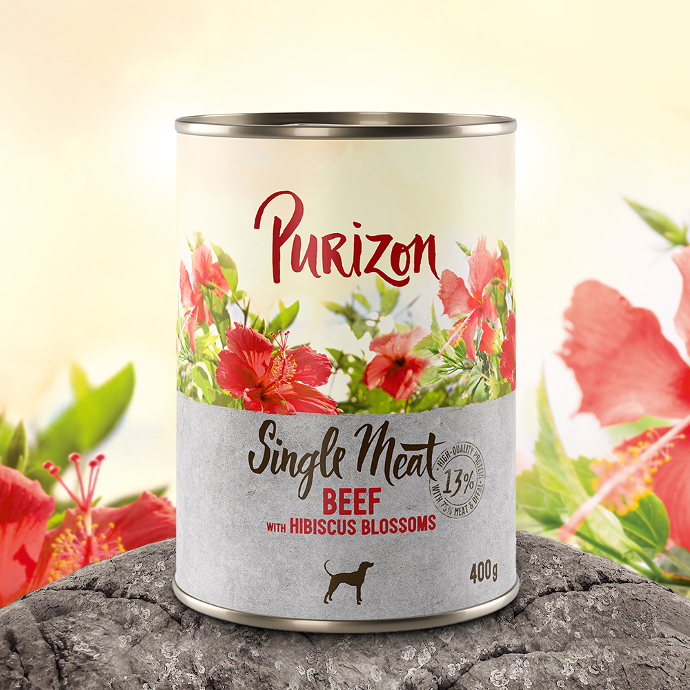 Purizon Enkel Blik 400 g - NIEUW Enkelvoudig vlees: Rundvlees met hibiscusbloemen