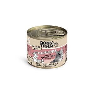 Voordeelpakket: 12x200g Dogs'n Tiger snackmenu rund met lever nat kattenvoer